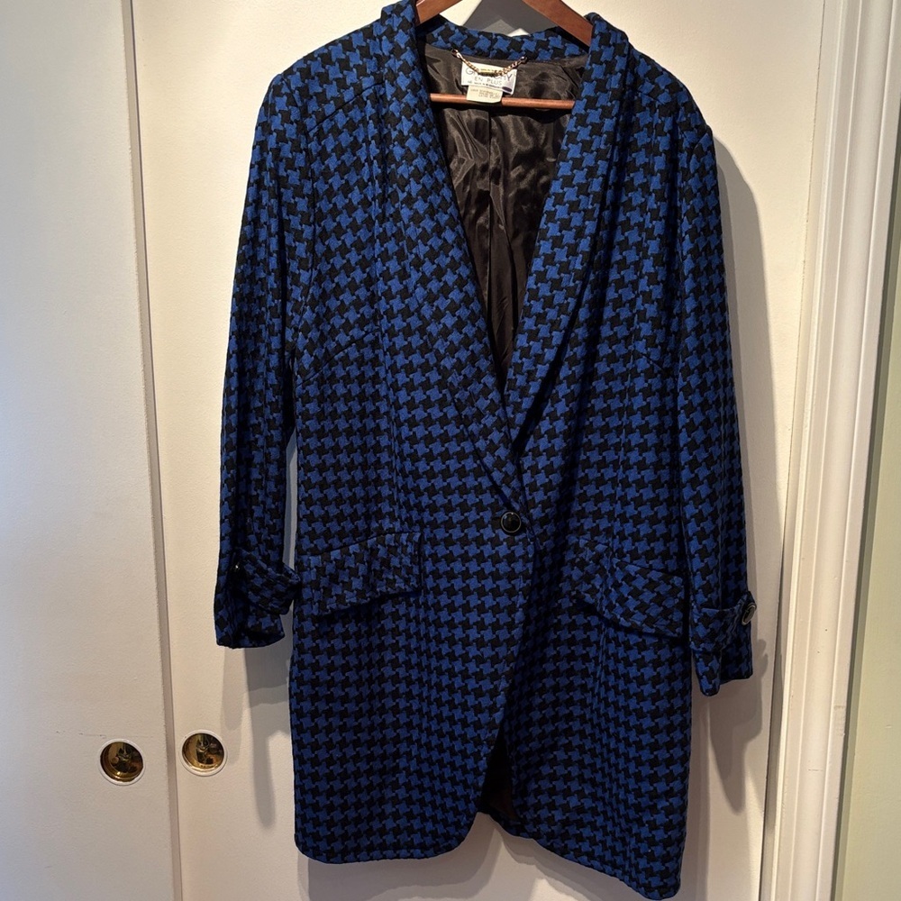 Givenchy Vintage Wool Houndstooth Long Blazer 46